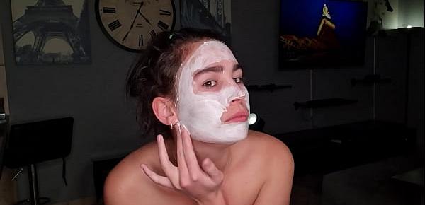 trendsGetting a eye and face cum and piss treatment by cock while wearing a moisturizing skin face mask | spa day